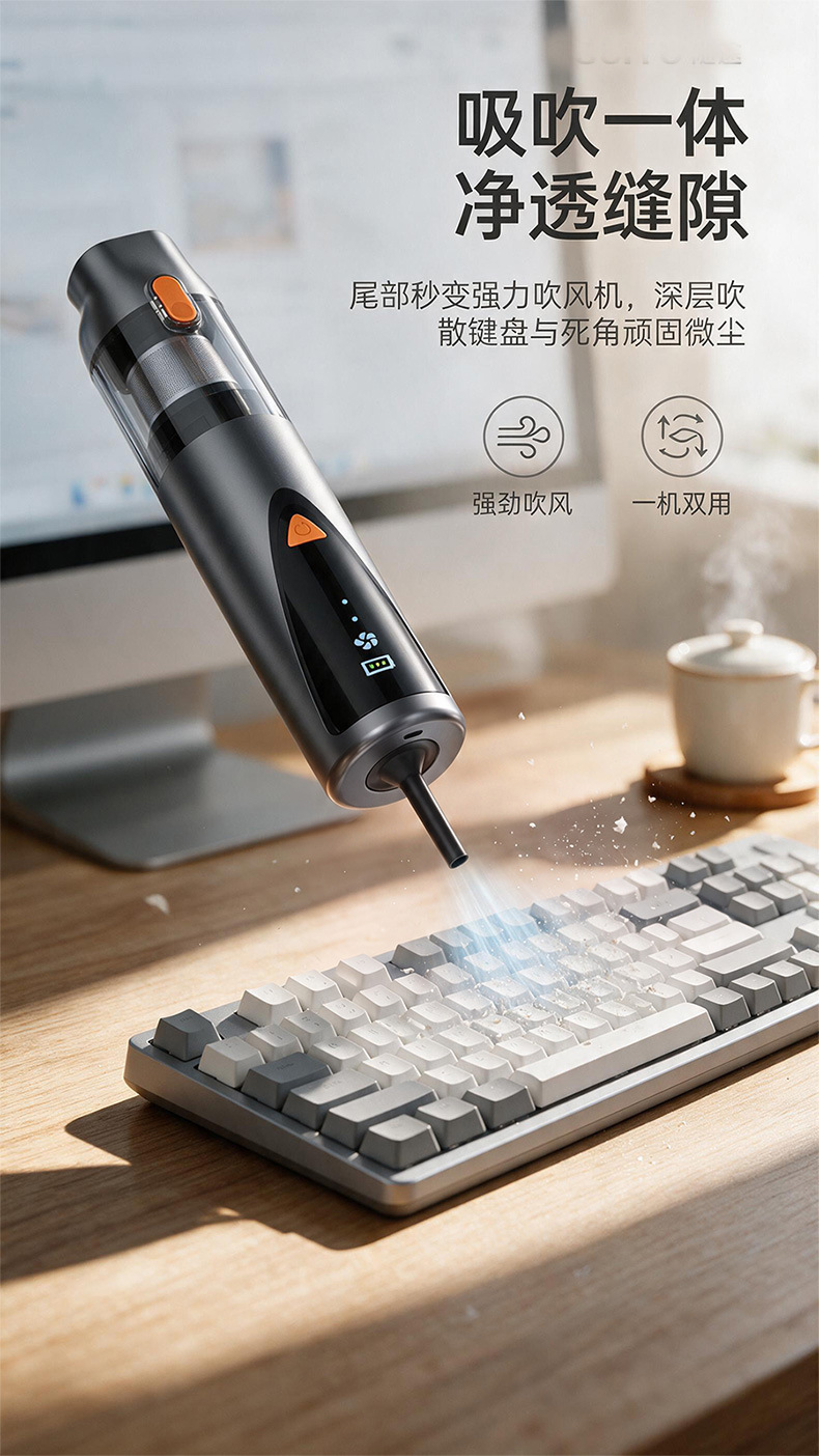 Cross-border best-selling car vacuum cleaner, wireless handheld high-power wet and dry dual-use suction and blowing dust remover with one-touch dust disposal