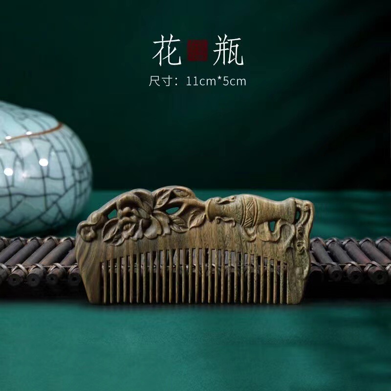 緑檀彫刻櫛彫刻木櫛マッサージ頭部経絡疎通櫛頭マッサージ彫刻櫛流蘇ランダム髪|undefined