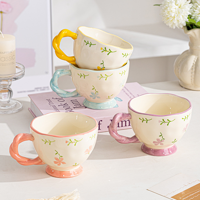Estilo pastoral japonés, ligero y lujoso, bajo vidriado, fresco y lindo, taza de cerámica de alto valor, taza de café, taza de desayuno