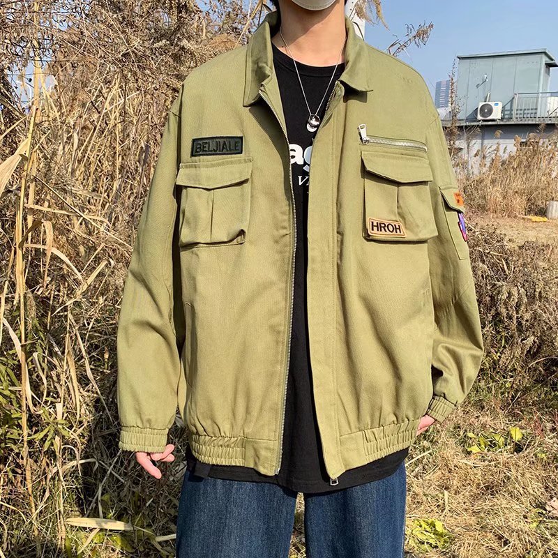 Chaqueta de herramientas de la marca de moda de Hong Kong para hombre 2024 de gran tamaño nueva chaqueta de piloto estilo coreano casual uniforme de béisbol de todo fósforo