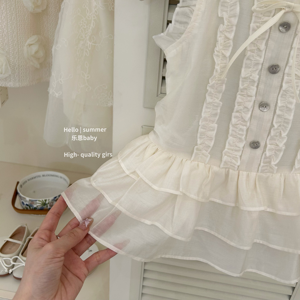 [Le En baby] Chaleco de encaje de temperamento francés de verano para niñas Vestido de princesa con falda de encaje a la luz de la luna blanca dulce