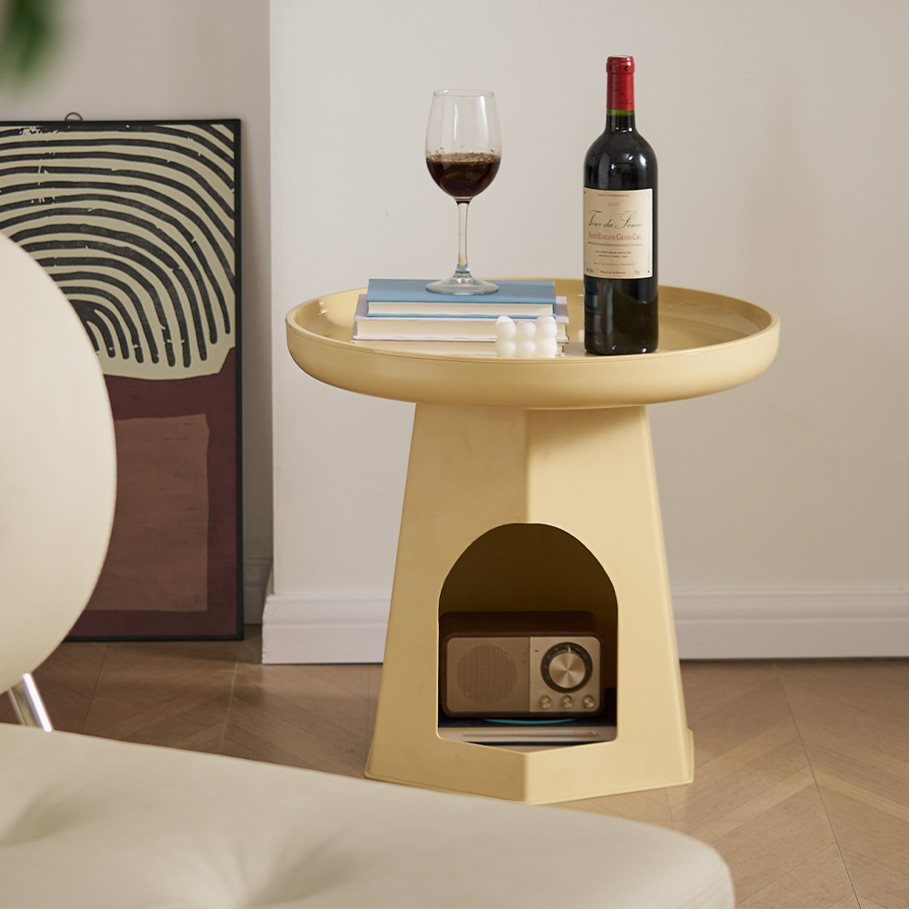 Cream Style Sofa Side Table Corner Table Simple Modern Living Room Small Round Table Household Creative Plastic Bedside Table Storage Rack