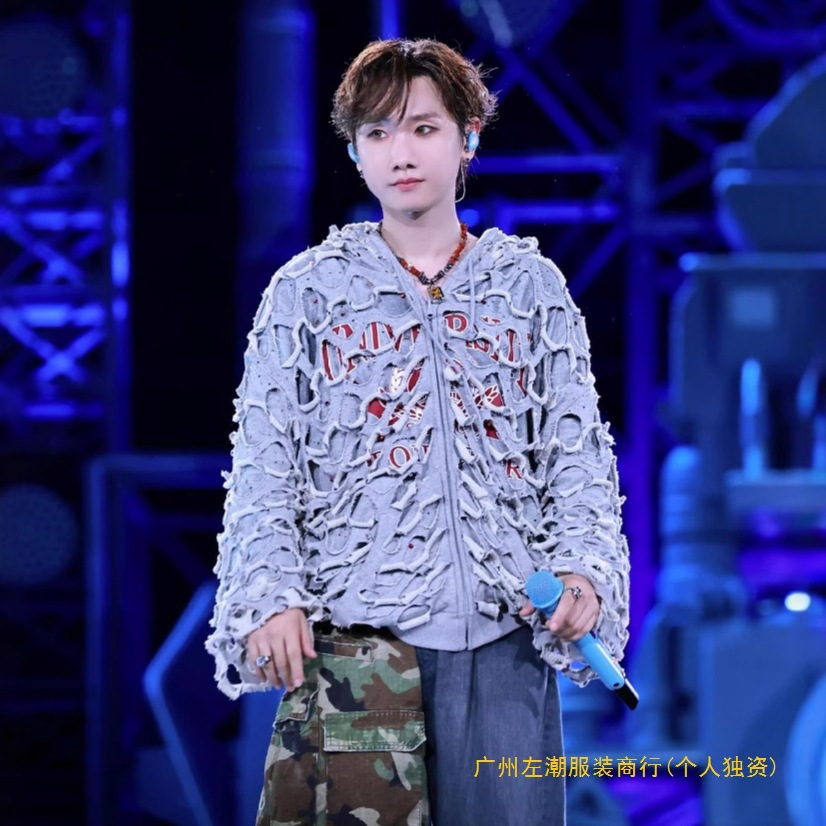 即墨破坏镂空小众设计剪裁双面反穿拉链套头休闲连帽卫衣情侣款