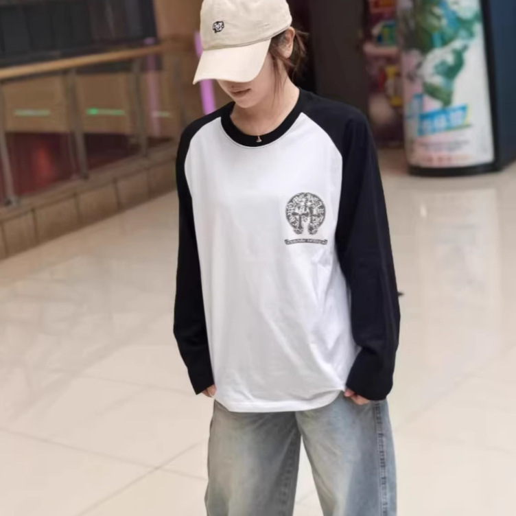Authentic Ch 26Ss Cross-Border Classic Two-Tone Patchwork Round Neck Long-Sleeve T-Shirt for Men and Women, in Stock, Real Photos Authentic Ch 26Ss Cross-Border Classic Two-Tone Patchwork Round Neck Long-Sleeve T-Shirt for Men and Women, in Stock, Real Photos
