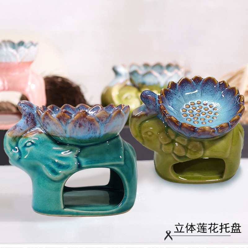 批發 蓮花冰裂紋象陶瓷香薰爐精油爐 室內芳香愉悅心情