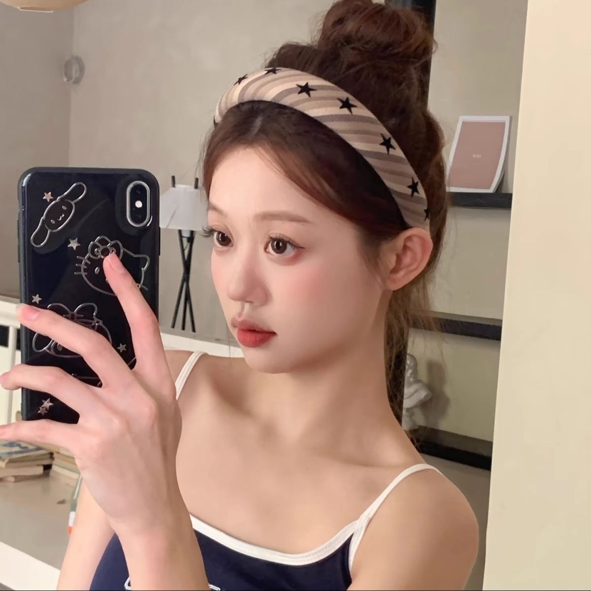 星星條紋發箍女法式高級感寬邊海綿發卡外出百搭秋冬高顱頂頭箍