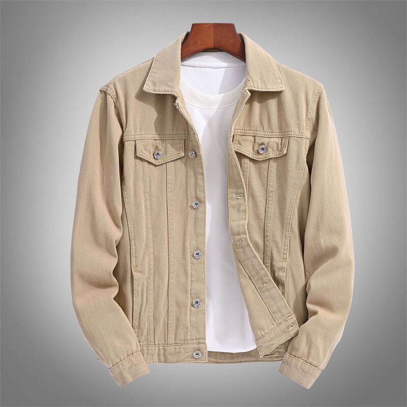 Trendy brand spring and autumn men's denim jacket, large size, Korean style, khaki color, ins-style, stylish casual jacket Trendy brand spring and autumn men's denim jacket, large size, Korean style, khaki color, ins-style, stylish casual jacket