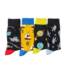 Foreign Trade Men Four Seasons Cotton Starry Sky Men Mid-Calf Socks Cross-Border Socks Universe Socks Women Wholesale Manufacturer European and American Trend