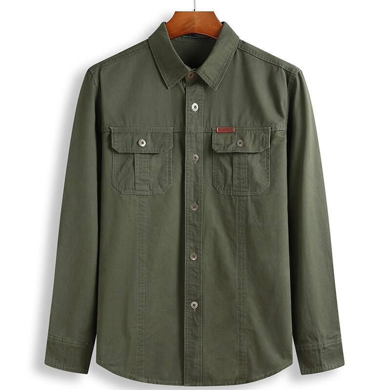 2023 Spring and Autumn new men's casual loose long-sleeved shirt plus size cotton solid color young and middle-aged shirt factory direct sales