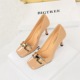 7792-5 High Heels Women's Shoes Thin Heels Super High Heels Shiny Lacquer Leather Shallow Mouth Square Head Metal Rhinestone Buckle Single Shoe