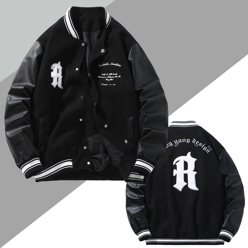 Herrenbekleidung Handtuch Schwiegermutter Stickerei Herren Frühlings- und Herbstkleidung gespleißt PU-Leder Retro plus dicke übergroße Jacke Baseballuniform_voghion.com