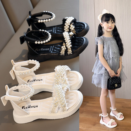 Girls' shoes children's princess sandals 2024 summer new style baby middle-aged and little girls soft-soled casual rhinestone shoes