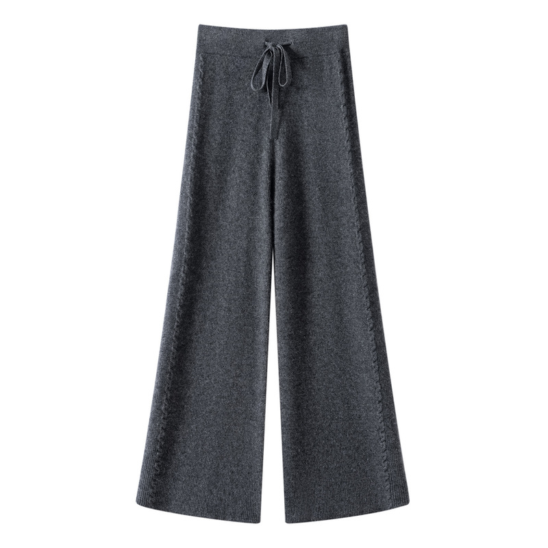 Autumn and Winter Drawstring Elastic Waist Drapey Knit Wide-Leg Pants for Women with Side Twist Pattern High-Waisted Casual Straight-Leg Long Pants Autumn and Winter Drawstring Elastic Waist Drapey Knit Wide-Leg Pants for Women with Side Twist Pattern High-Waisted Casual Straight-Leg Long Pants