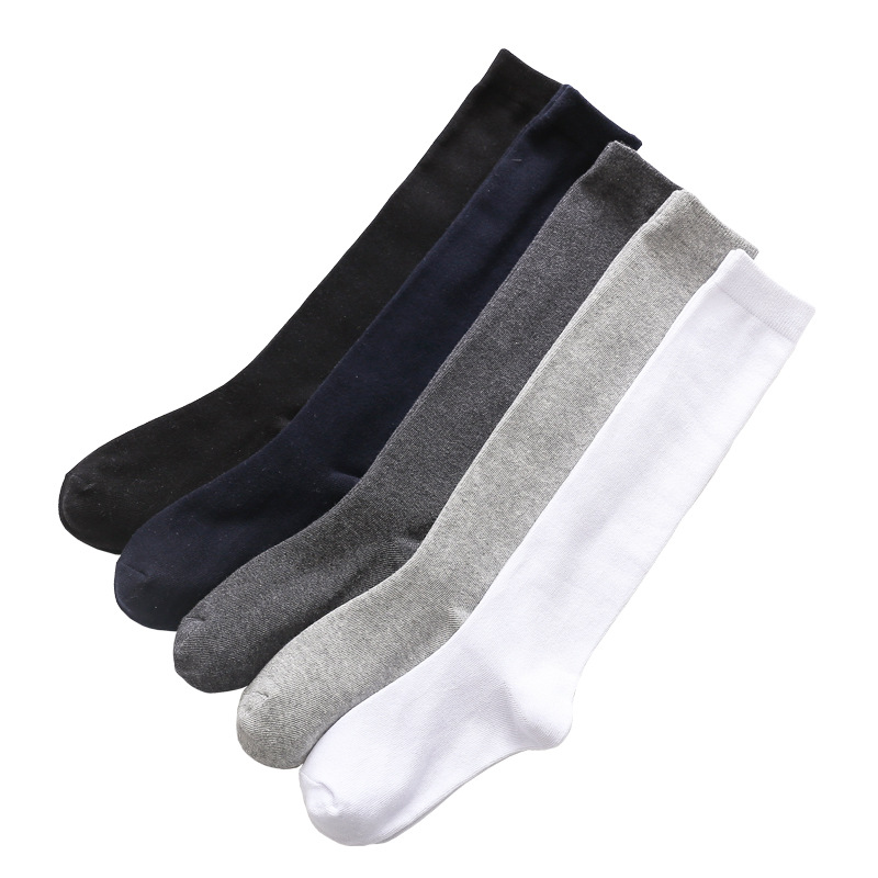 Calcetines largos para hombre, calcetines altos informales de color sólido para otoño e invierno, calcetines largos de algodón negros, calcetines transpirables que absorben el sudor