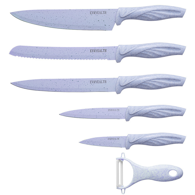 Punto transfronterizo juego de cuchillos de venta caliente cuchillo de chef doméstico de acero inoxidable conjunto de regalo de cocina juego de seis piezas