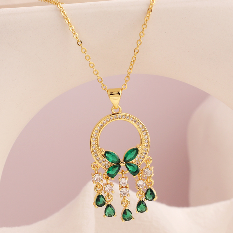 Fashion Butterfly Copper Plating Inlay Zircon Pendant Necklace 1 Piece