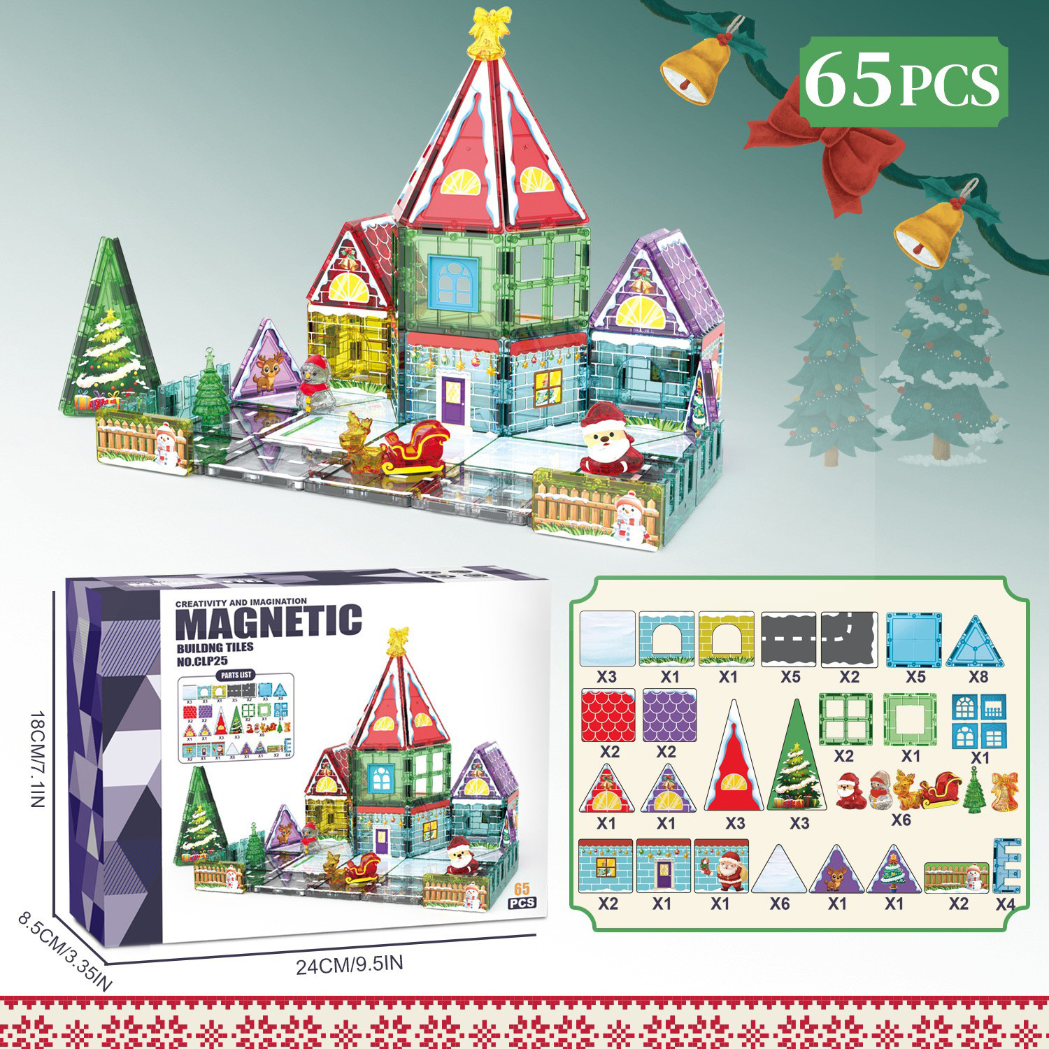 Transfronterizos niños estereoscópicos 7.5CM gran ventana de color juguetes magnéticos escenas de Navidad ensamblaje puzzle bloques de construcción en stock