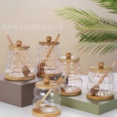 家庭用透明ガラス蜂蜜瓶高ホウケイ酸ガラス密封保存瓶蓋付きガラス撹拌棒蜂蜜瓶