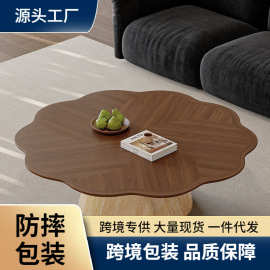 意式新中式茶几胡桃色客厅圆形创意茶桌现代简约中古风高端设计师