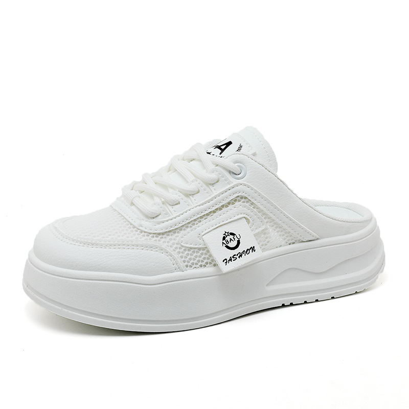 Rd1906 Nuevas zapatillas casuales de malla de media caña con suela gruesa transpirable y hueca de tendencia de verano que aumentan la altura_voghion.com