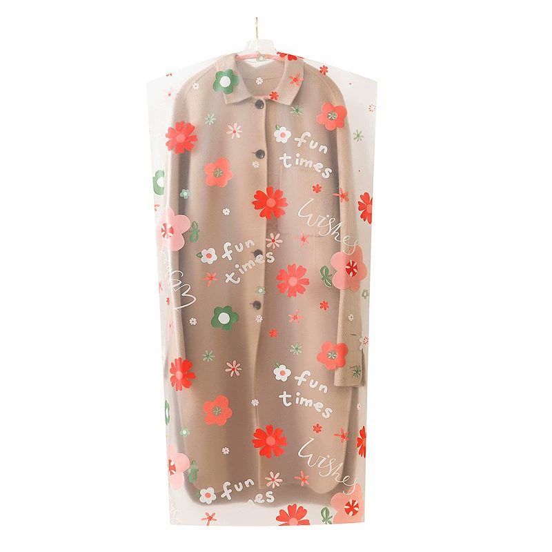 Ropa impermeable a prueba de polvo ropa colgante bolsa de dibujos animados impresión viaje plegable bolsa de almacenamiento transparente hogar cubierta de polvo plana