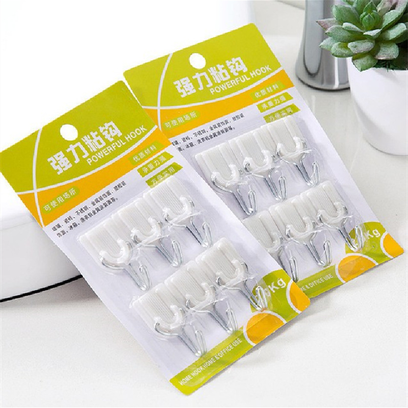 6 Pack Strong Load-Bearing Adhesive Hooks Creative Traceless Nail-Free Wall Kitchen Bathroom Wall Hanging Hooks Door Hooks