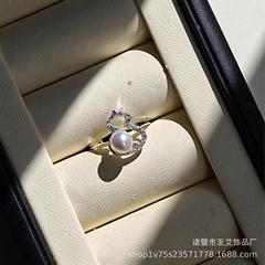 诸暨珍珠极光正圆无暇6-7mm葫芦天然淡水珍珠戒指首饰S925银福禄