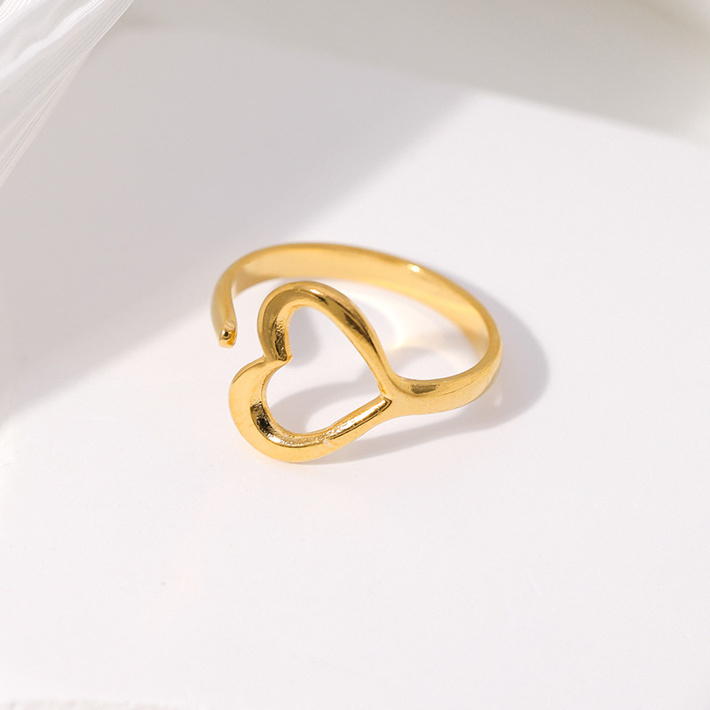 Simple Style Heart Shape Stainless Steel Hollow Out Open Ring