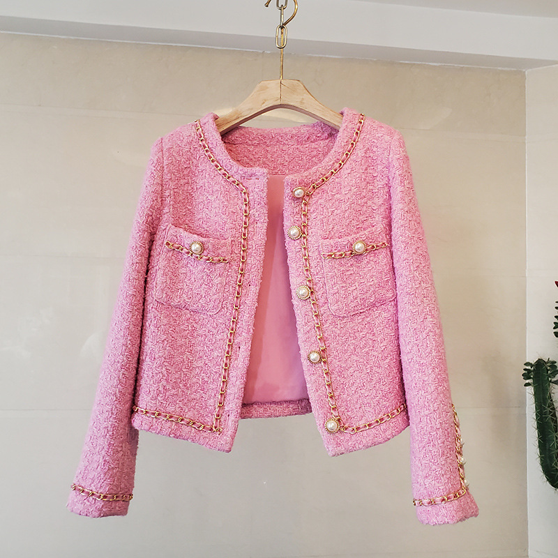2026 Spring and Autumn New Style Chain Trim Elegant Lady Tweed Short Slim Fit Jacket for Petite Women 2026 Spring and Autumn New Style Chain Trim Elegant Lady Tweed Short Slim Fit Jacket for Petite Women