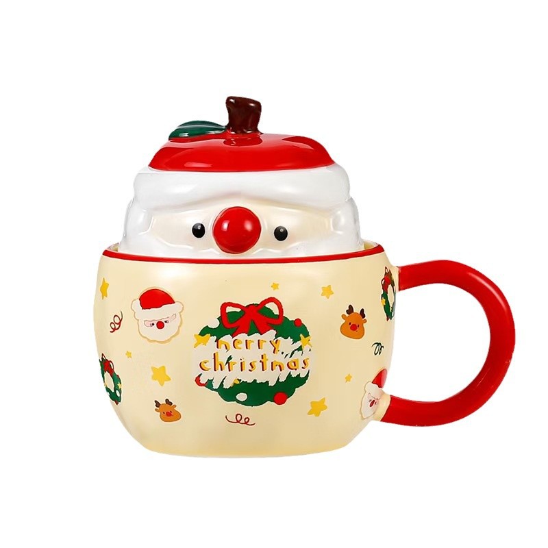 Creativa de dibujos animados Apple taza de Navidad con tapa de regalo personalidad taza de café de alto valor encantador taza de agua para parejas