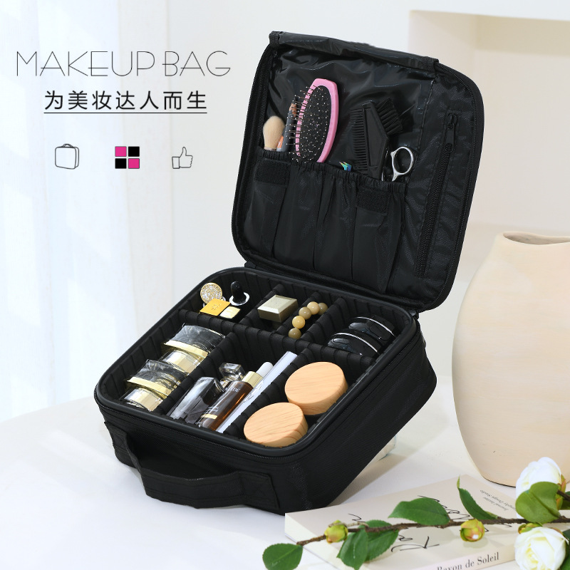 Estuche de maquillaje portátil de gran capacidad, de alta gama, con compartimentos, para mujer, bolsa de maquillaje portátil de viaje