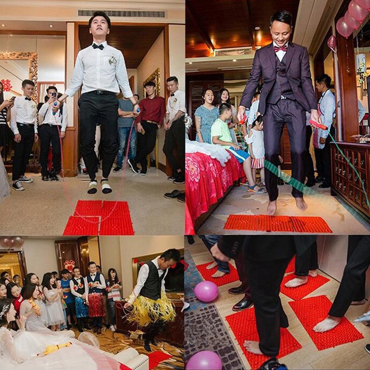 Boda todo novio apoyos boda creativa pick-up puerta bloqueo puerta dedo del pie Placa de presión saltar cuerda juego toda la persona