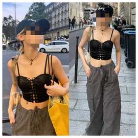 宋雨琦明星同款古典束腰锻感尼龙胸衣吊带女夏季辣妹性感打底背心