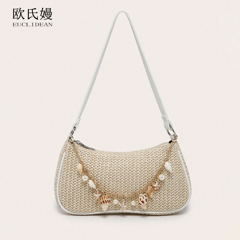 Trendy Shell Pearl Straw Underarm Bag Fashionable Casual Versatile Commuter Bag Niche High-End Shoulder Bag