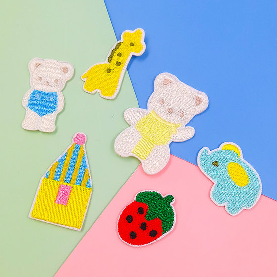 Cute Bear Cartoon Embroidery Stickers Mini Doll Clothes Decorative Cloth Stickers Spot Small Animal Patch Stickers Self-adhesive