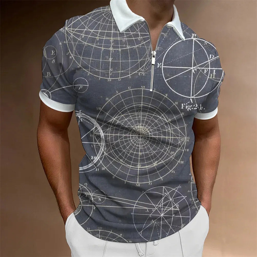 Personalidad, nuevas ideas, matemáticas, fórmula matemática, impresión 3D, camisa POLO con cremallera de manga corta transpirable con solapa suelta para hombre