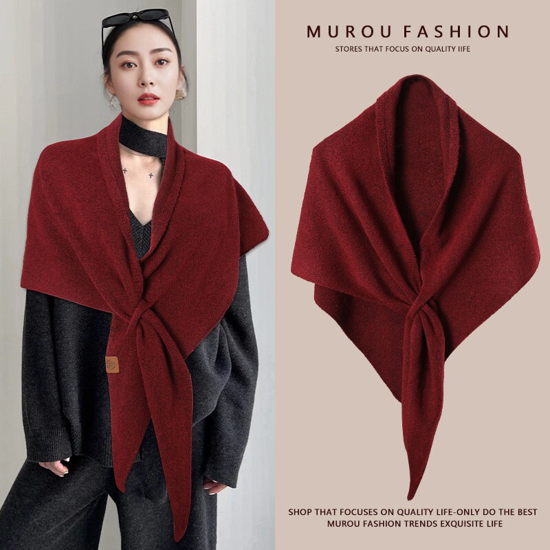 Ankora Red Australian Wool Wool% Shawl Plus Autumn and Winter New Warm Triangle Scarf Knitted Scarf for Women