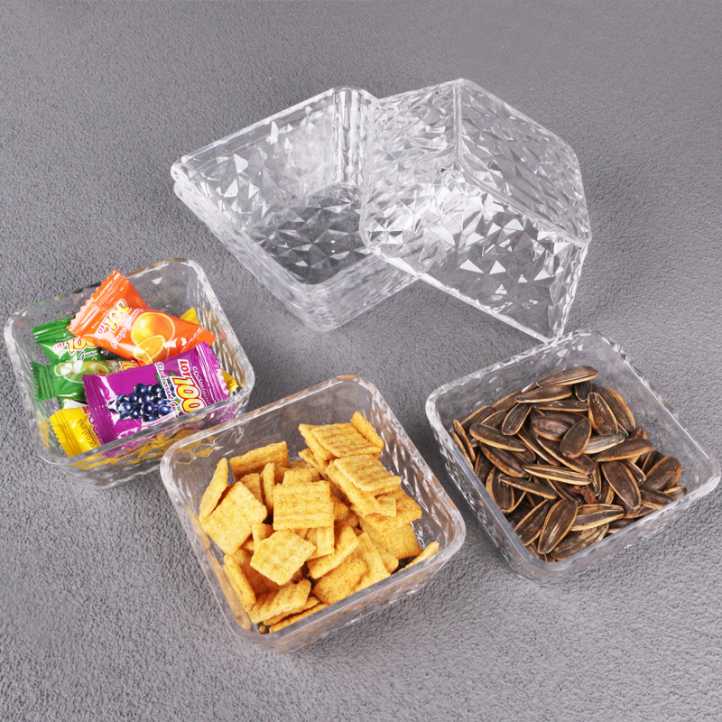 Patrón de diamante en relieve plato de fruta bar KTV Mesa plato de fruta seca limpieza bar restaurante hogar snack tazón acrílico plato