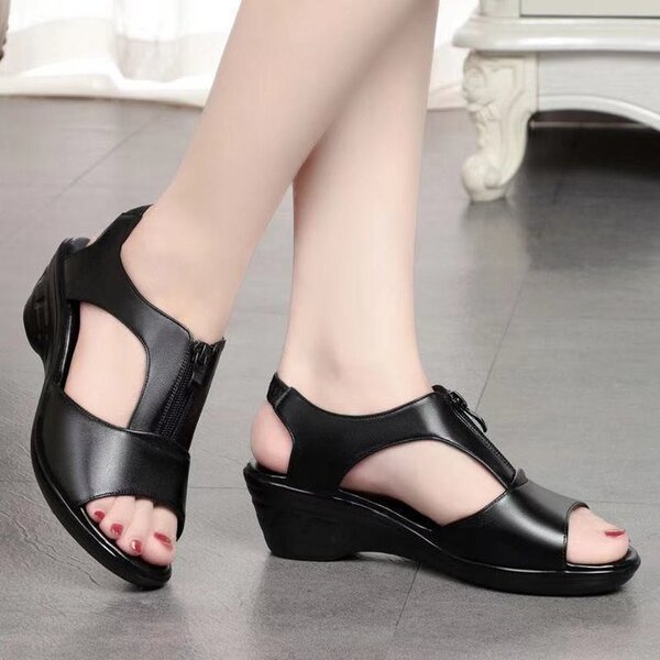 breathable sandals with zipper wedge heel
