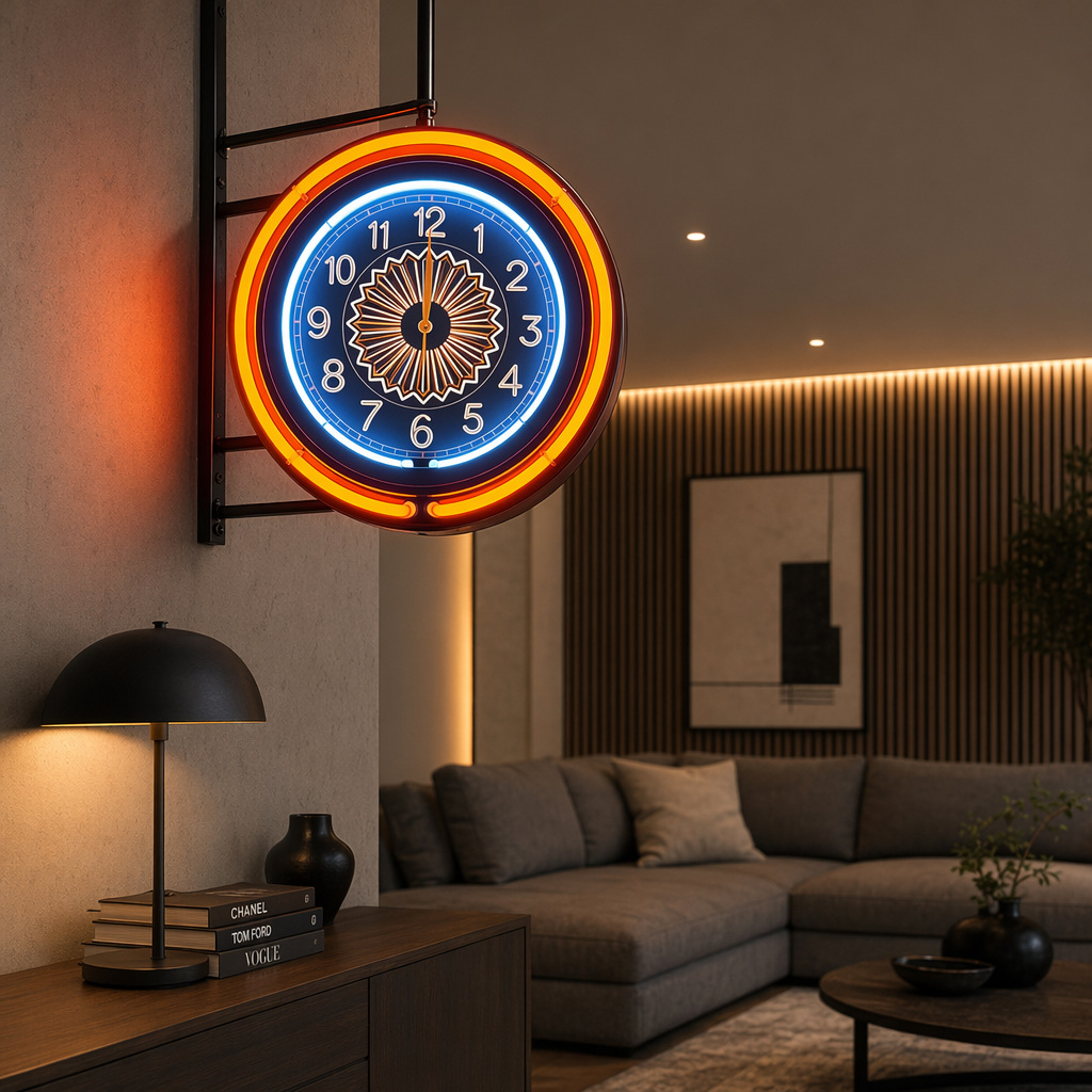 Retro Neon Clock LED Neon Tube Room Decor Illuminated Wall Lamp Bar Atmosphere Light