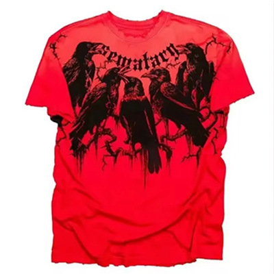 Red Printed T-Shirt Men's Harajuku Street Hip Hop Gothic Popular Y2K Short Sleeve T-Shirt