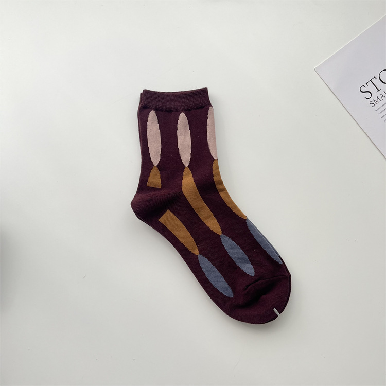 Femmes Rétro Bloc De Couleur Coton Crew Socks Une Paire display picture 10