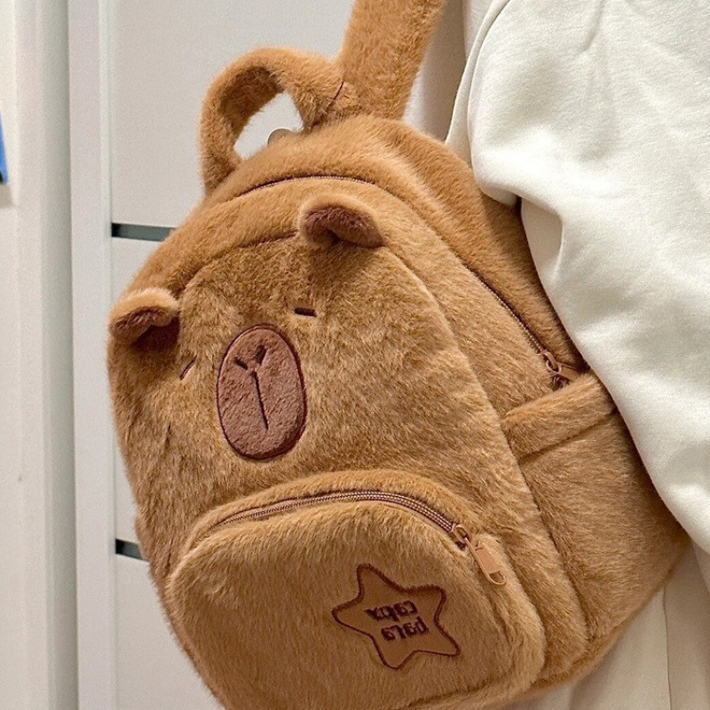 新しいカピバラぬいぐるみカピバラバックパックかわいい多用途ぬいぐるみバッグ女性漫画学生小さなバックパック|undefined