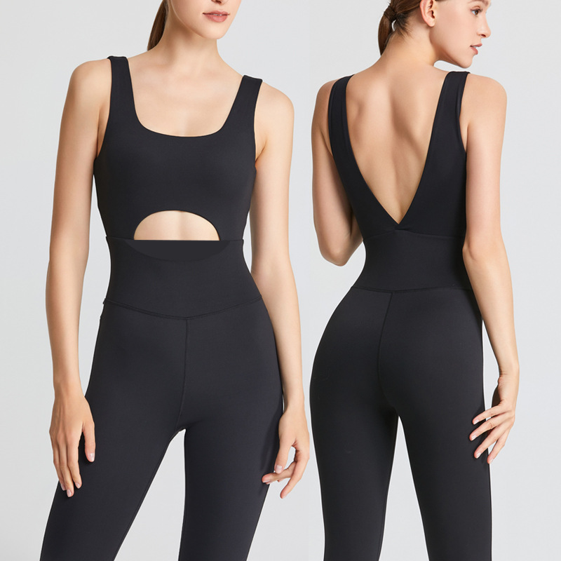European and American New All-In-One Bodysuit Tight Fitness Suit for Women with Hollow Back Dance Pilates Yoga Clothes