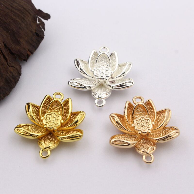 Chinese Style Pure Copper Double Lotus Tassel Pendant Earrings Beaded Bracelet Accessories 20*19mm Chinese Style Pure Copper Double Lotus Tassel Pendant Earrings Beaded Bracelet Accessories 20*19mm