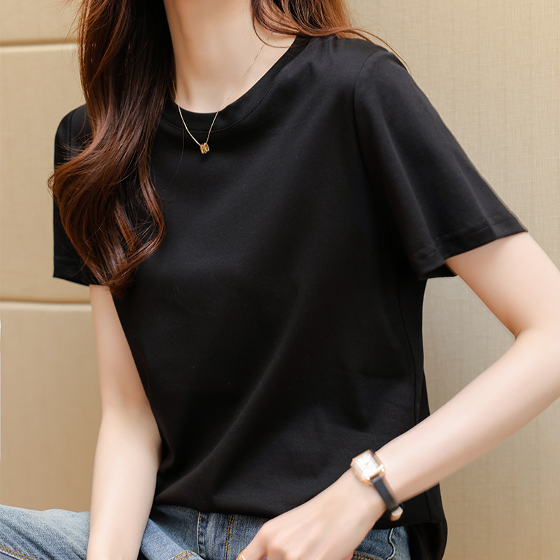 コットン Tシャツ レディース 半袖 2025 新しいハイエンド ルーズ ラウンドネック トップ Tシャツ 小さめシャツ 夏|undefined