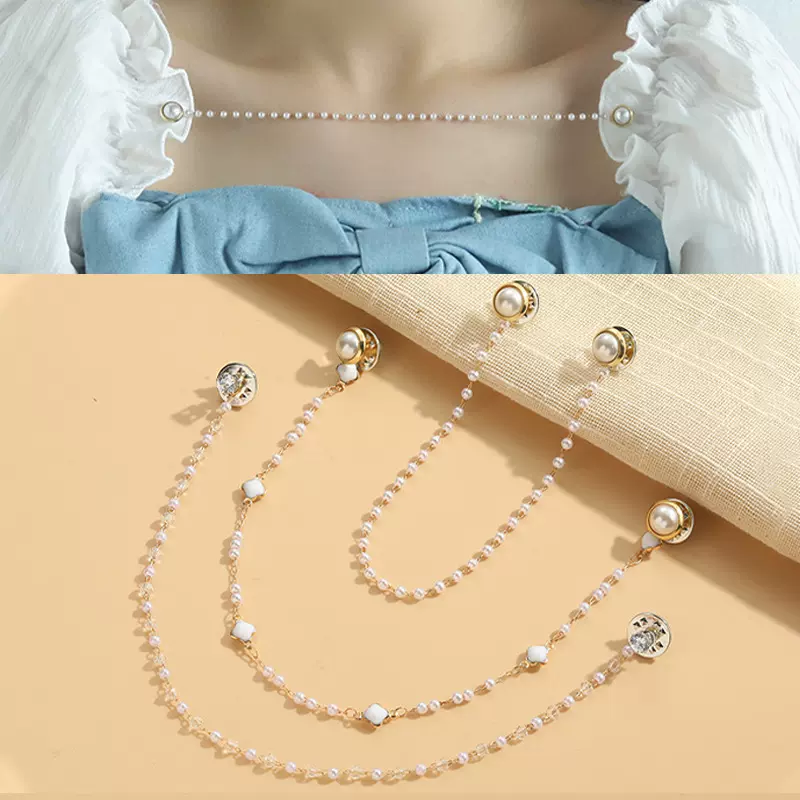 衣服防滑链条服装饰品开衫披肩复古流苏风固定夹子挂链衬衣领口链