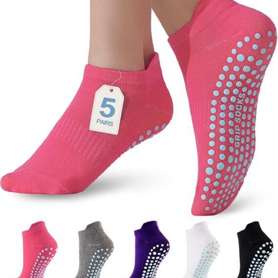 Minimum Order of 1 Pair: Double Pilates Socks with Grip, Women's Non-Slip Grip Yoga Crew Socks for Barefoot Exercise Minimum Order of 1 Pair: Double Pilates Socks with Grip, Women's Non-Slip Grip Yoga Crew Socks for Barefoot Exercise