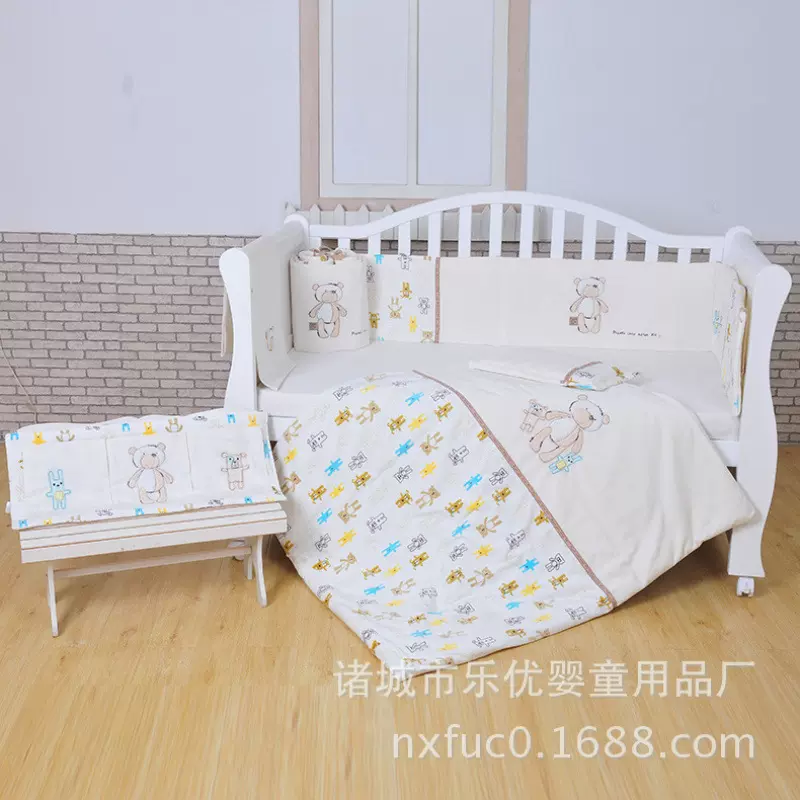 厂家供应 可拆洗婴儿床品套件7件套 手拉手卡通床品套件 支持拿样