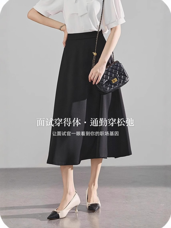 Aixuan 黒インタビュースカート女性の夏薄いスーツスカート試験気質通勤フォーマル A ラインミドル丈スカート|undefined
